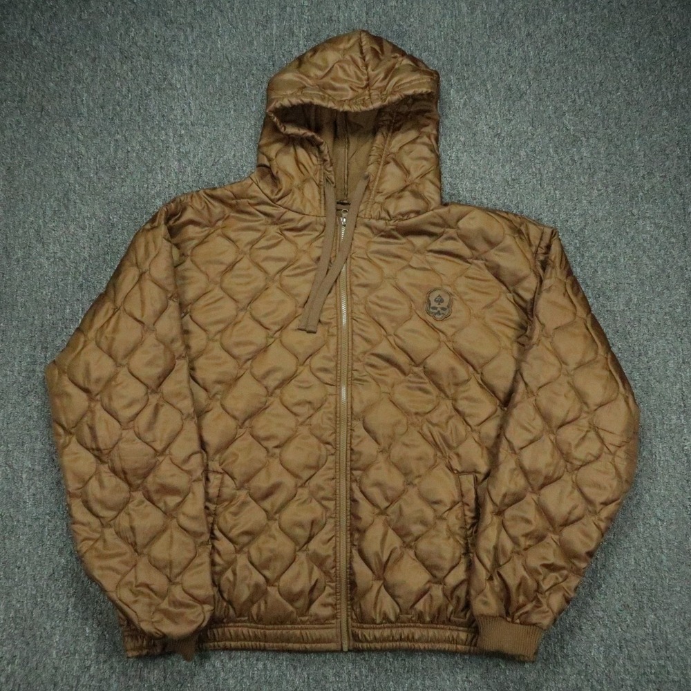 Zero Foxtrot Jacket Mens 3XL Brown Quilted Hooded Full Zip Puffer Pockets